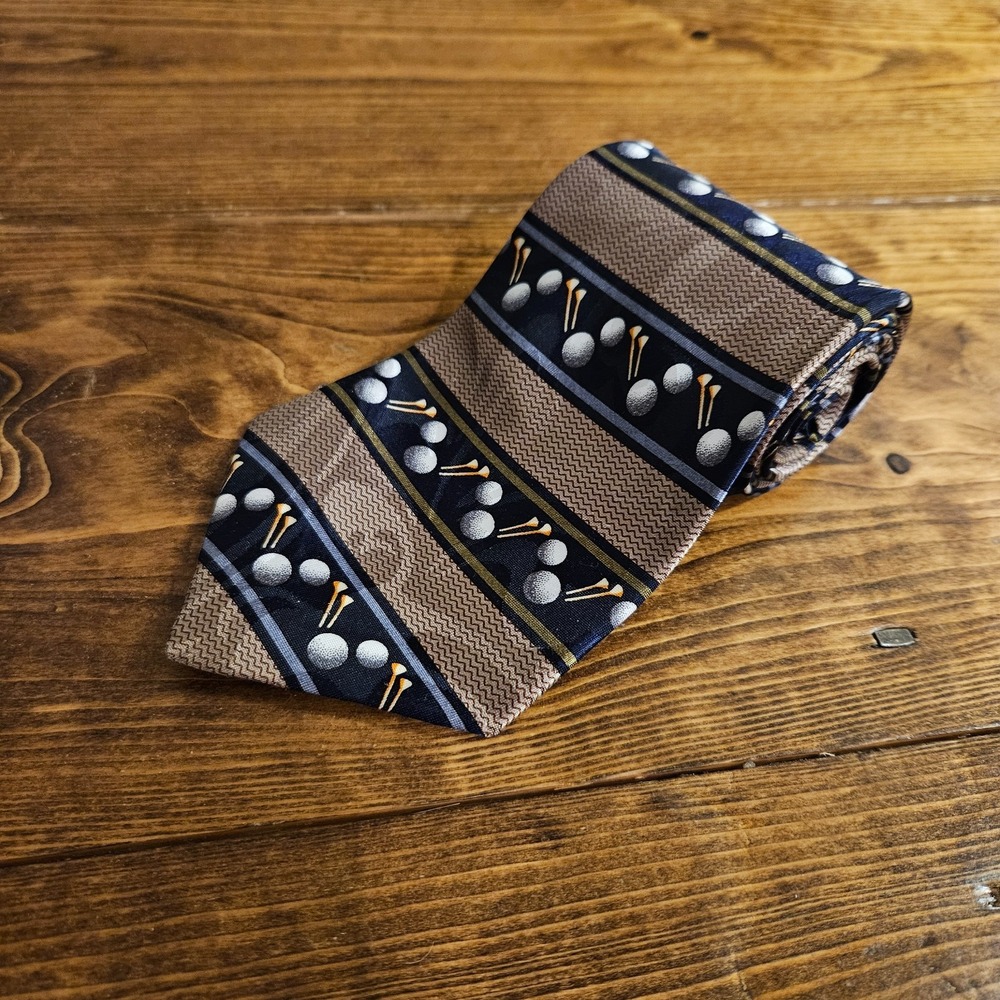 Steven Harris Mens Tie Golf Ball‎ Necktie Hand Made Brown Tees Preppy Resort